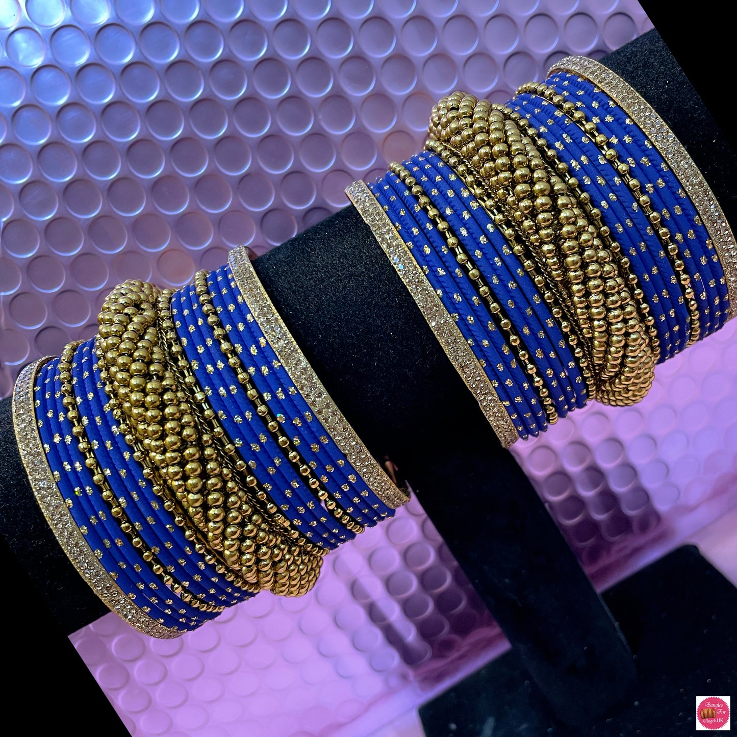 Gold Metal Bangles Set- Blue