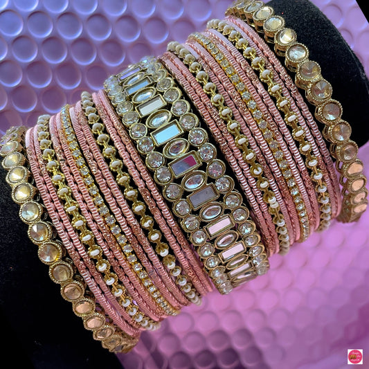 Kundan Tuscany Pink Metal Bangles Set