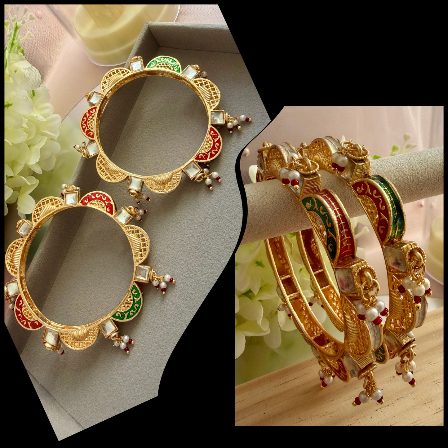 Jadaau Kundan Pearl Drop Karas