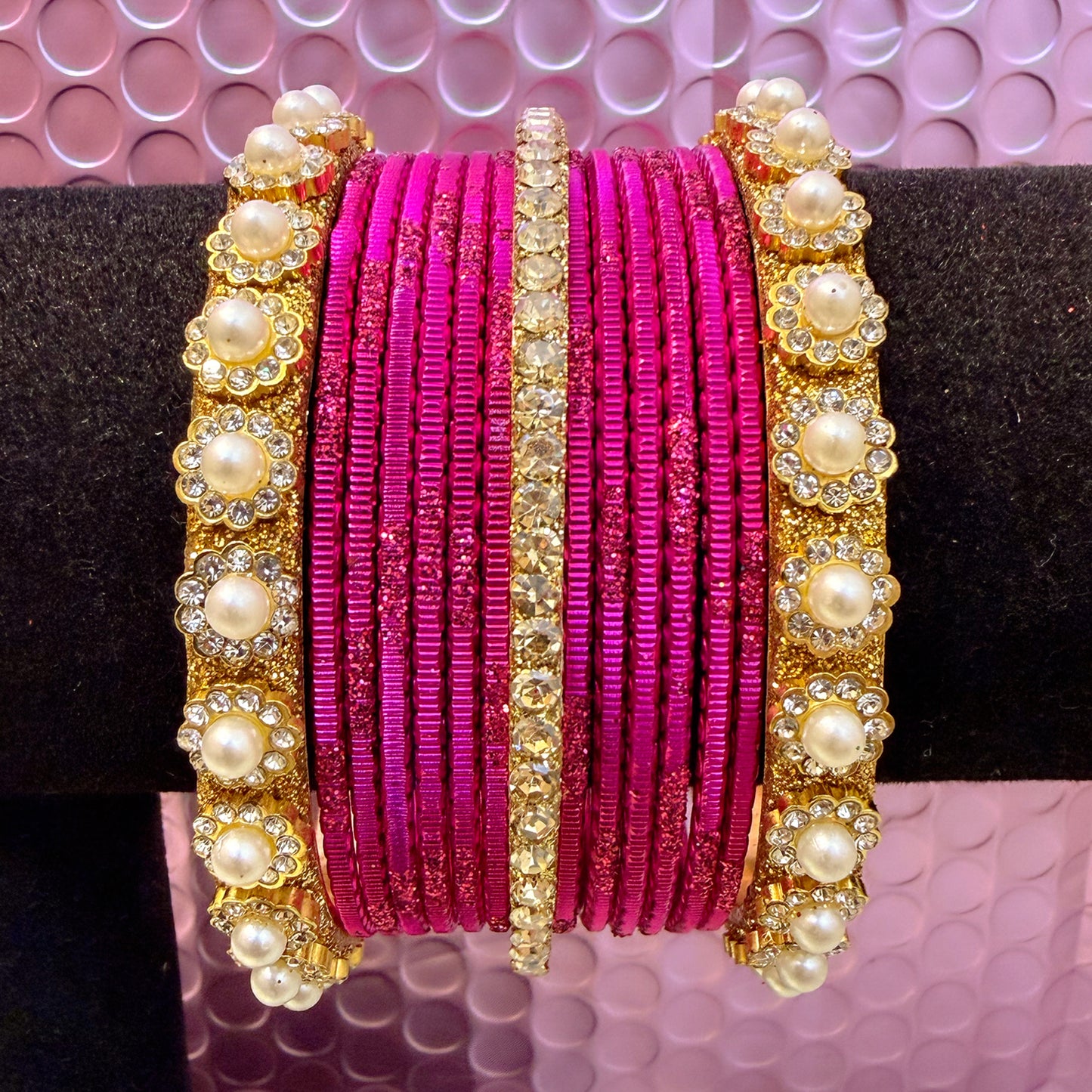 Gold Pearl Metal Bangles Sets In Assorted Colours