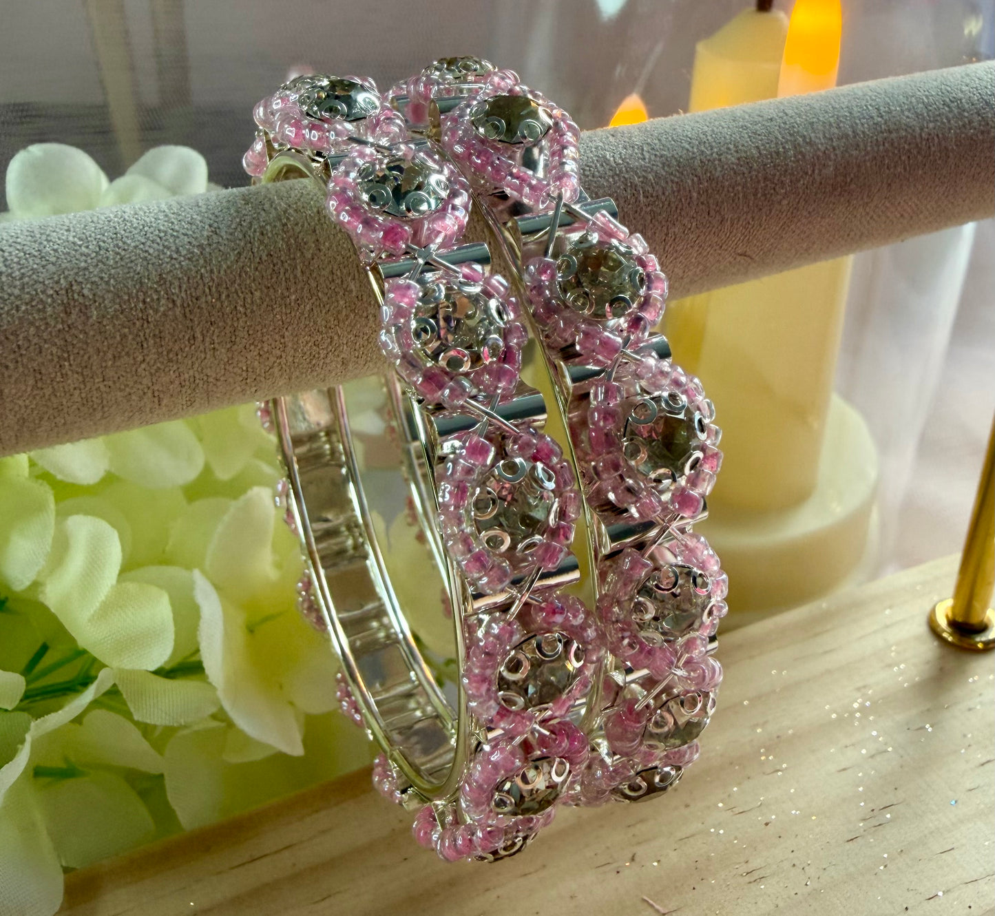 Silver Pink Stone Metal Karas