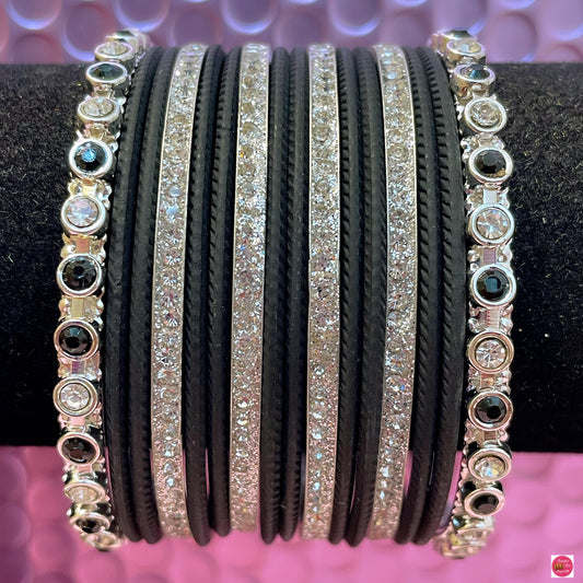 Silver Metal Bangles Set- Black