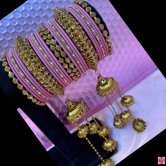 Gold Hanging Metal Bangles Set- Blush Pink