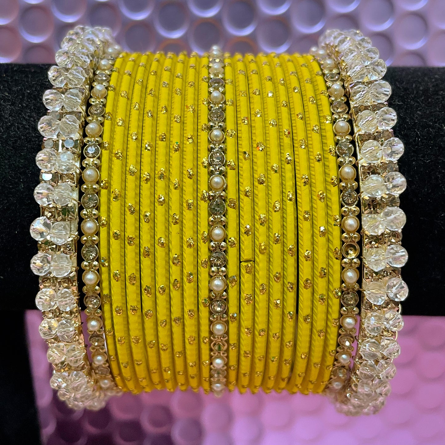 Gold Pearl Metal Bangles Sets Various Colours- Size 2.10