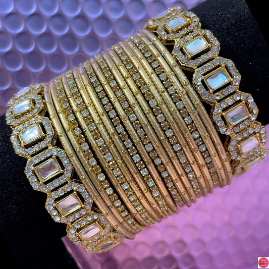 Gold Zirconia Metal Bangles Set