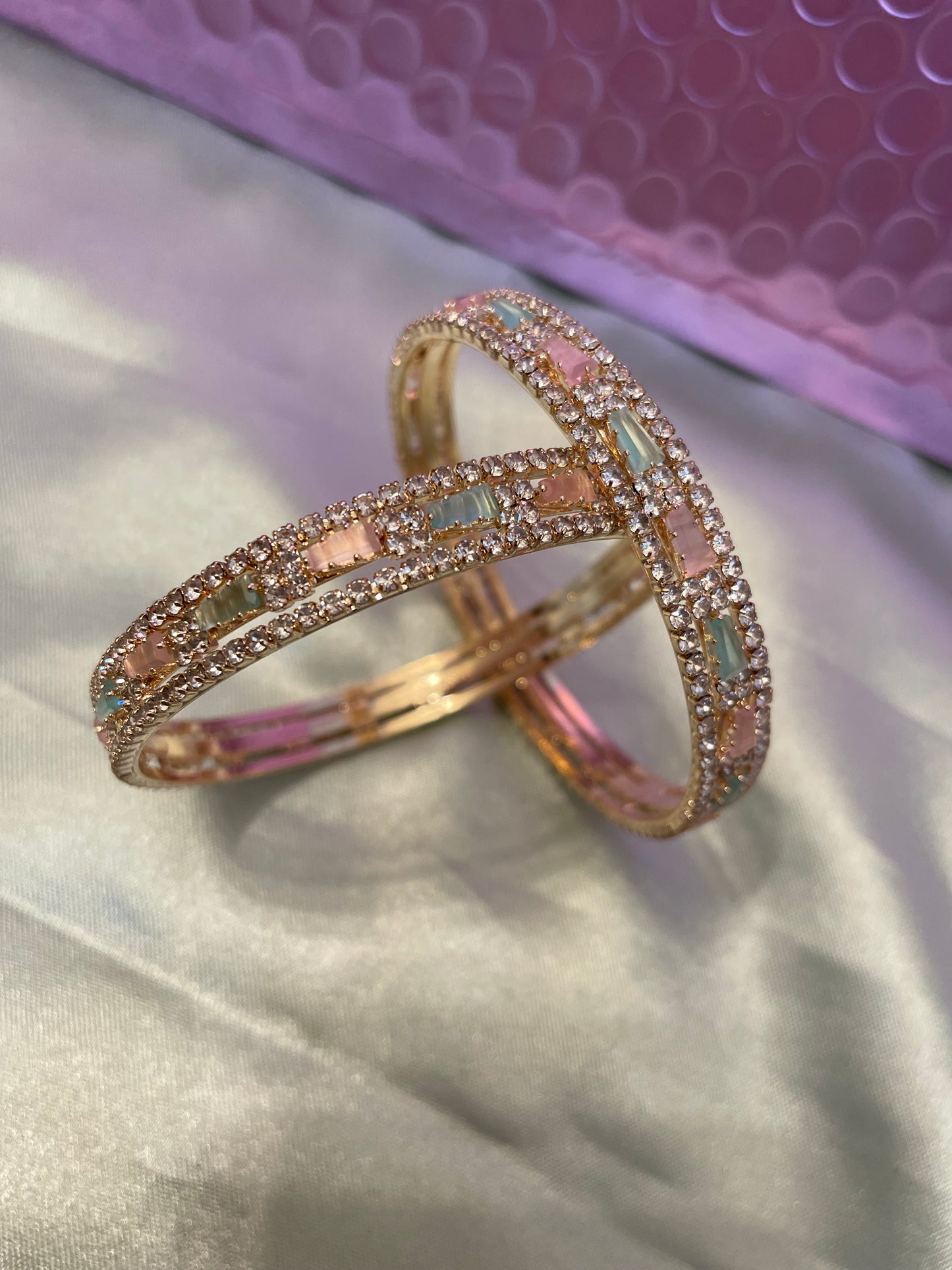 Peach/Mint Green American Diamond Karas