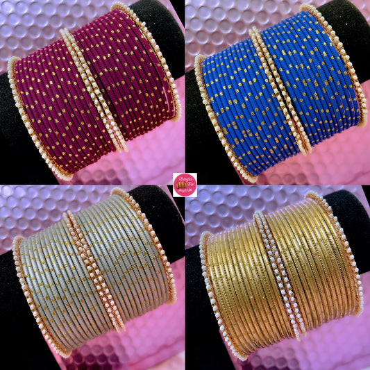 Pearl Metal Bangles Sets- Various Colours