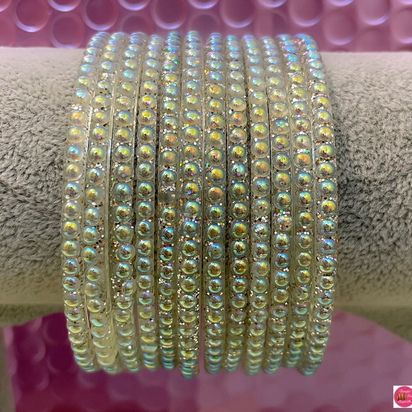 Pearl Glass Bangles- Combo Of 3 sets Gold/Silver/Multi