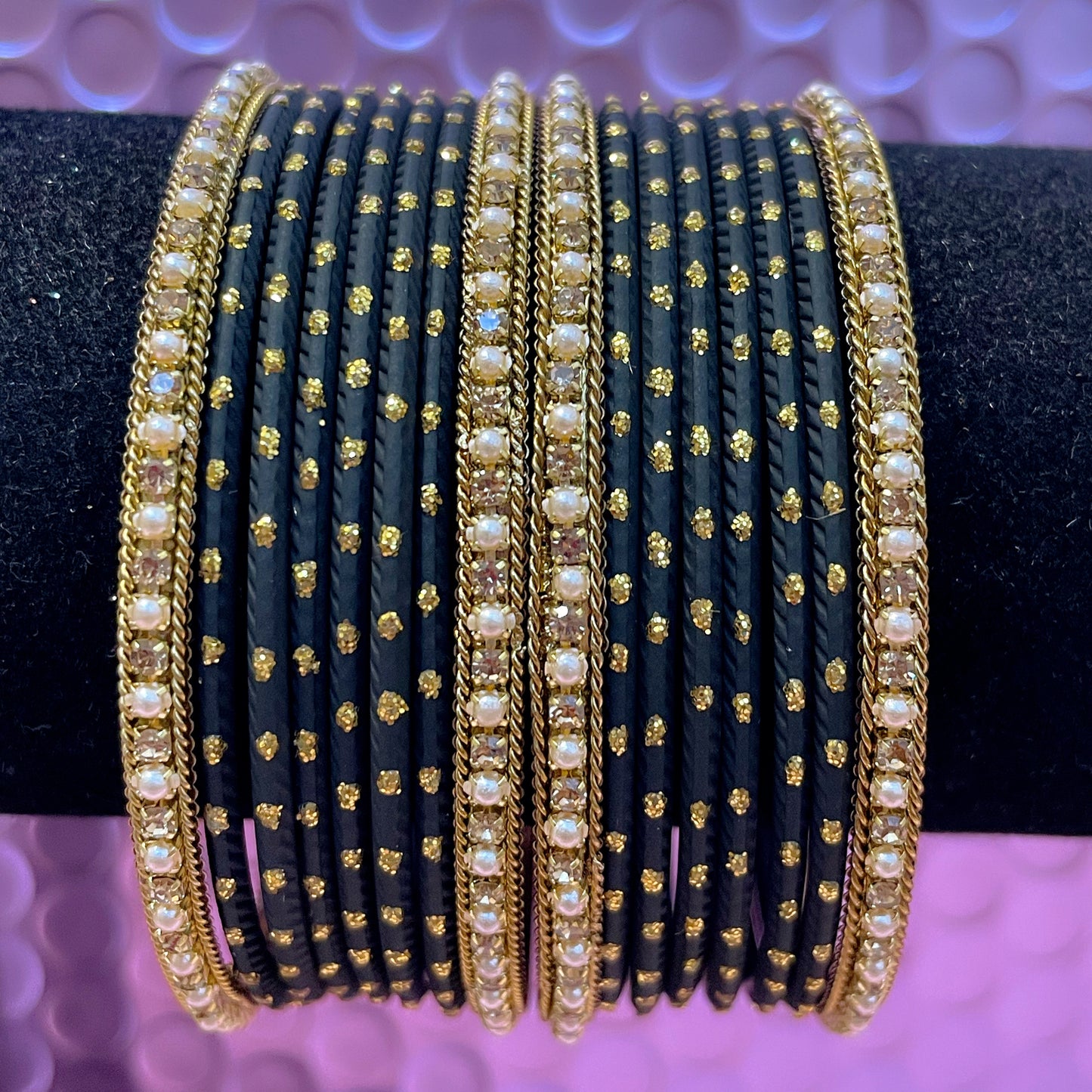 Gold Stone Metal Bangles Sets Various Colours- Size 2.10