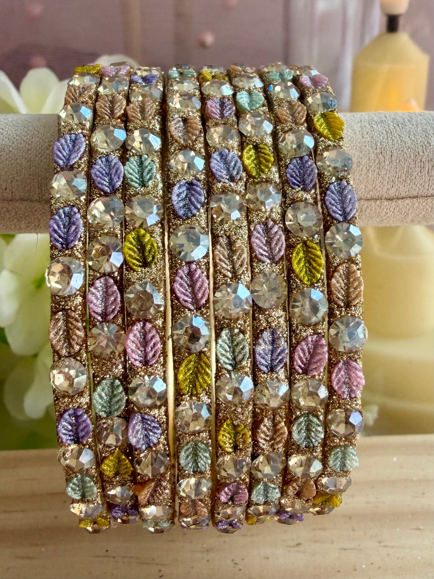 Multicoloured Stone Metal Bangles Set