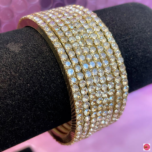 Gold Stone Brass Metal Bangles Set- Size 2.2