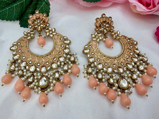 Kundan Peach Earings