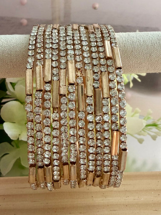 Rose Gold Zirconia Metal Bangles Set