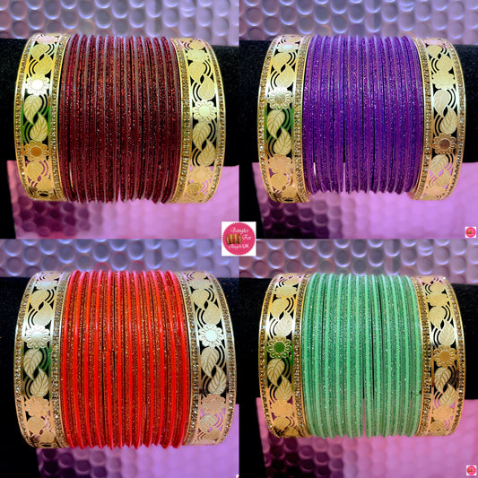 Gold Glass Bangles Sets- Various Colours