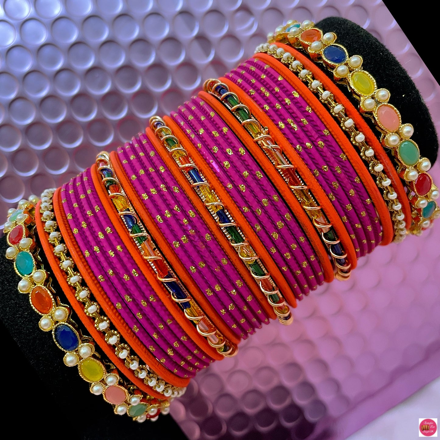 Multicoloured Pearl Mehendi Metal Bangles Set