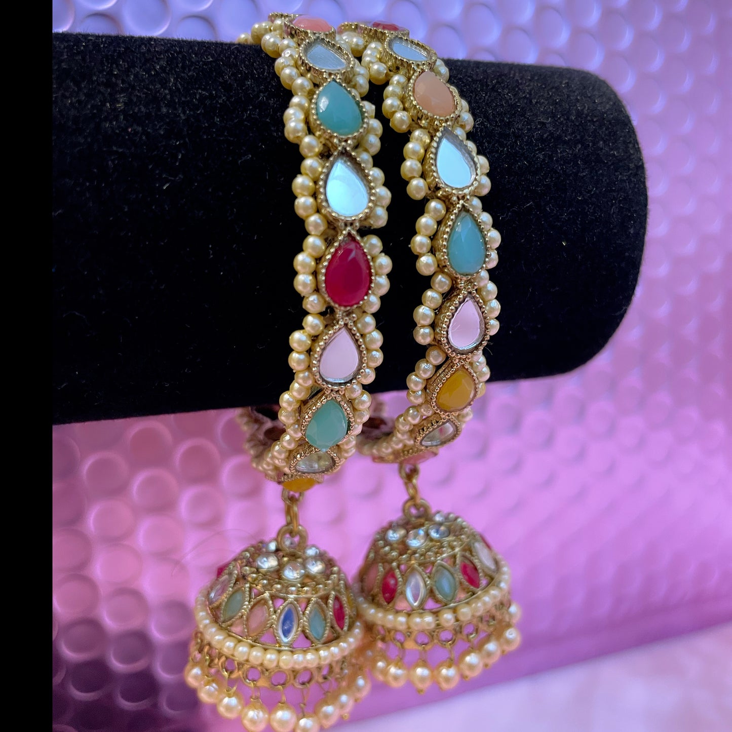 Multicoloured Kundan Pearl Hanging Karas- Size 2.4/2.6