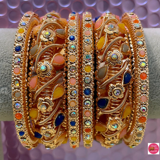 Multicoloured Brass Metal Bangles Set