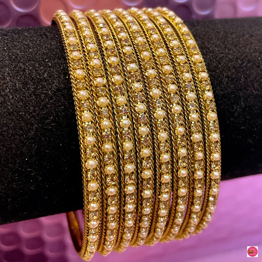 Gold Stone Pearl Metal Bangles