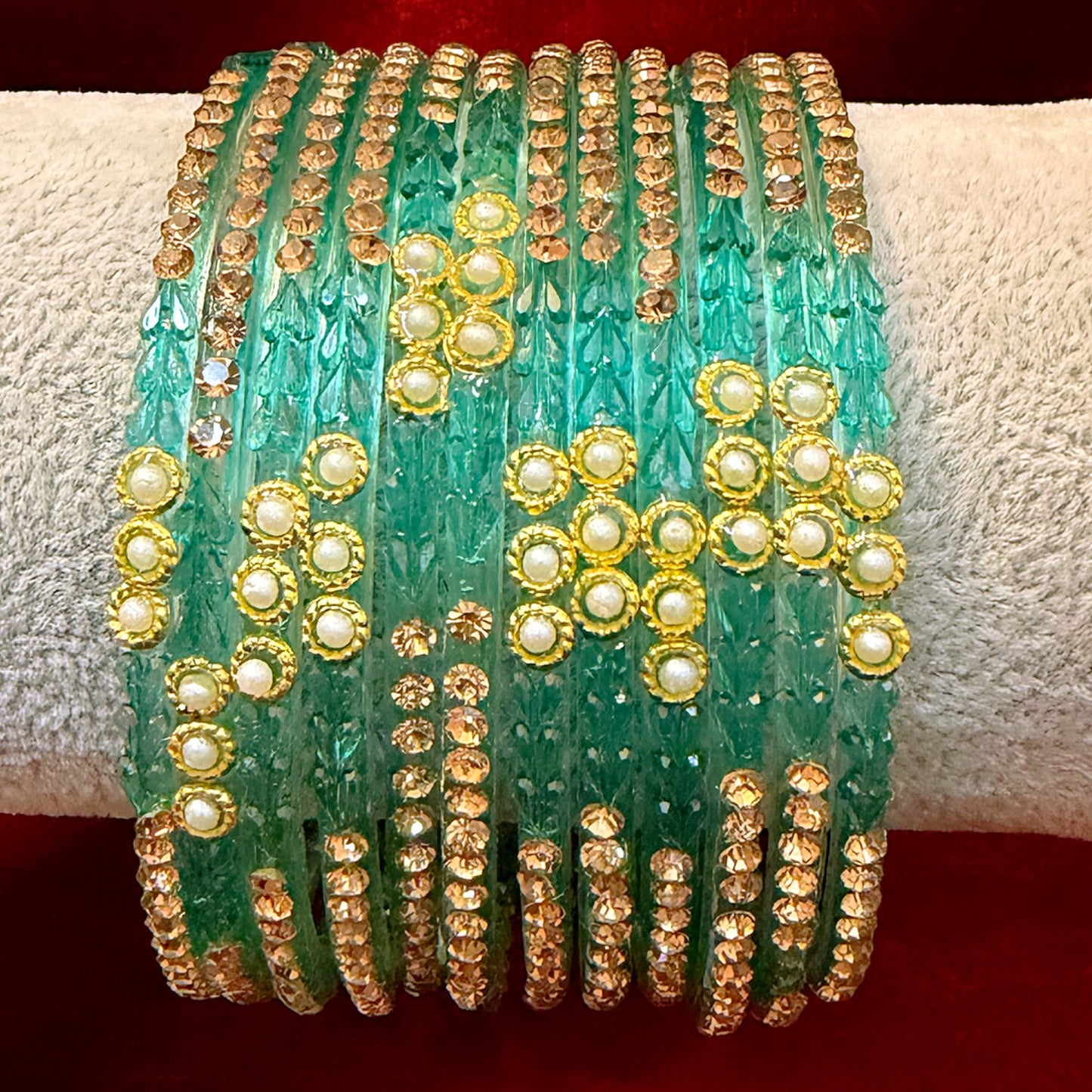 Pearl Zirconia Glass Bangles in various colors - Size 2.6