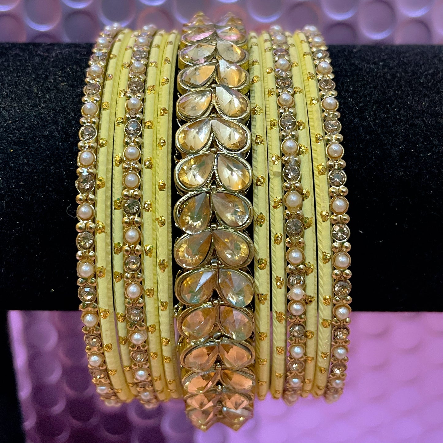 Kundan Metal Bangles Sets- Various Colours