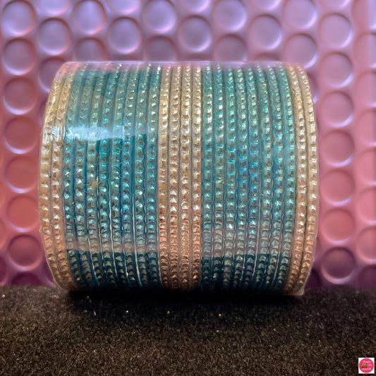 Silver & Light Blue Metal Bangles Set- Size 1.12