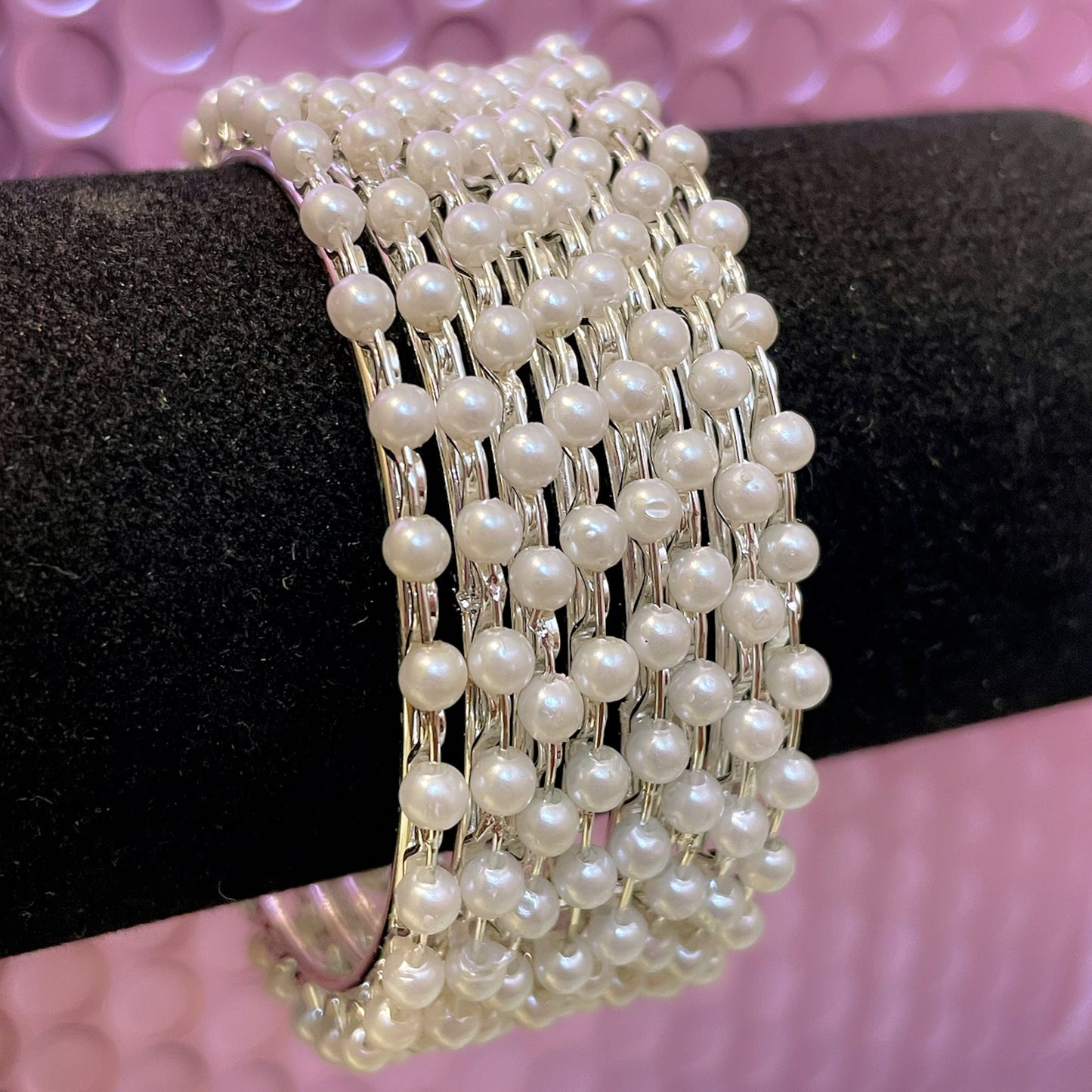 Silver Pearl Metal Bangles