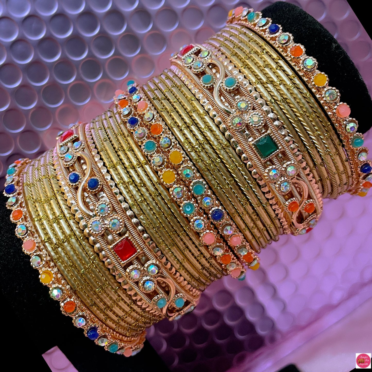 Gold Multicoloured Metal Bangles Set