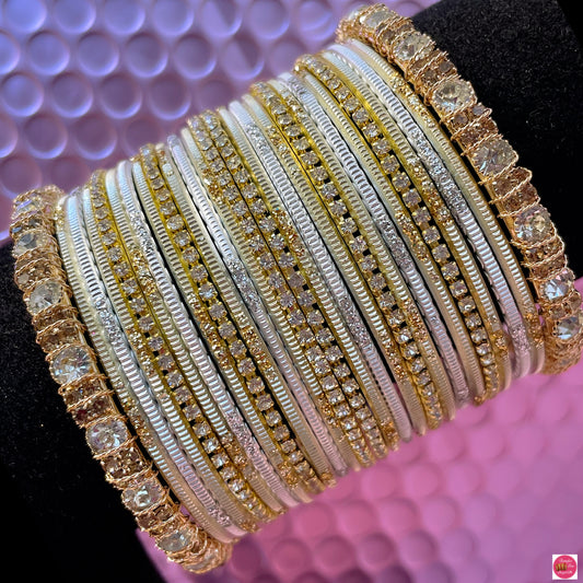 Gold Zirconia Metal Bangles Set- Cream