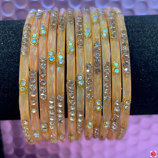 Peach Zirconia Glass Bangles- Size 2.4