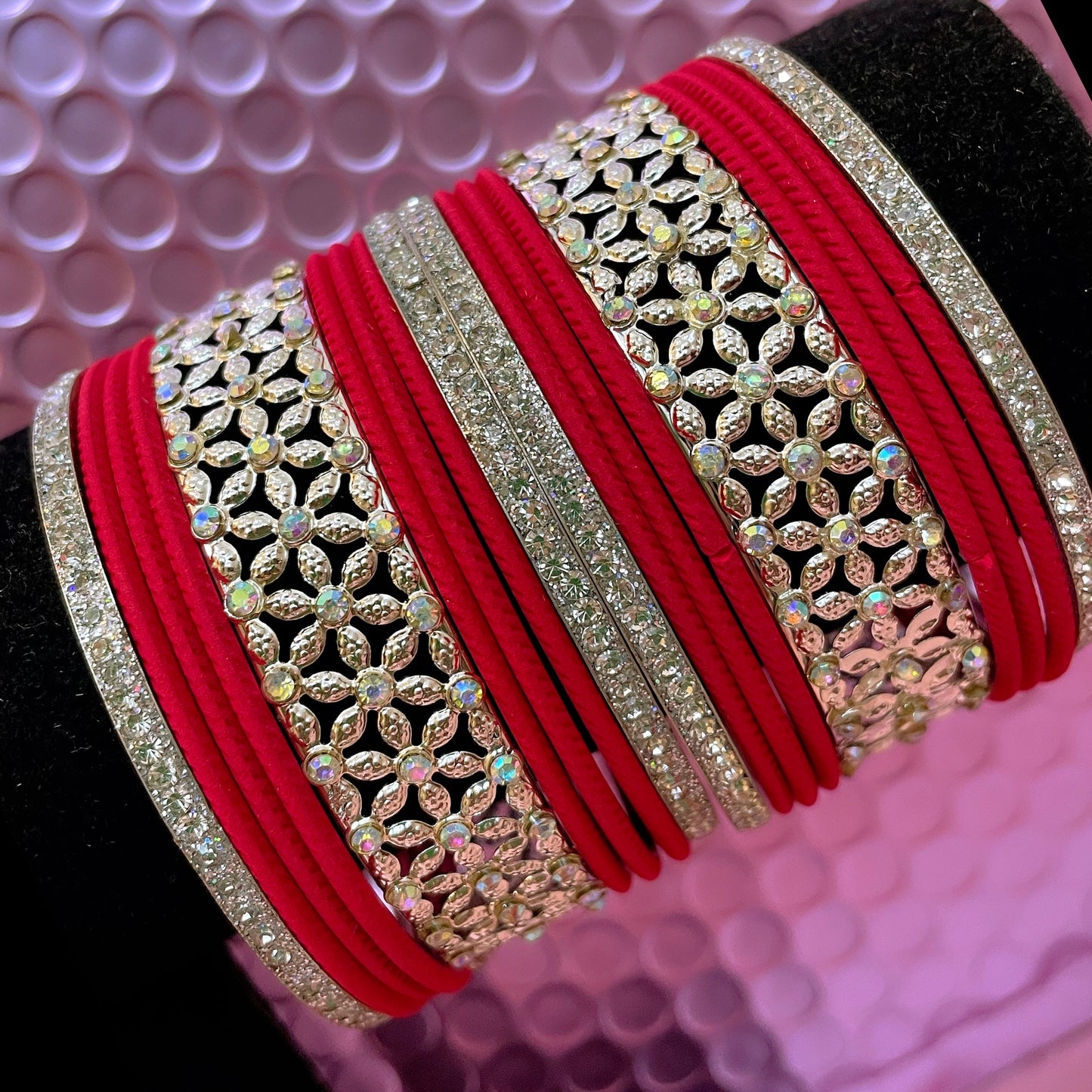 Silver Zirconia Metal Bangles Sets- Various Colours