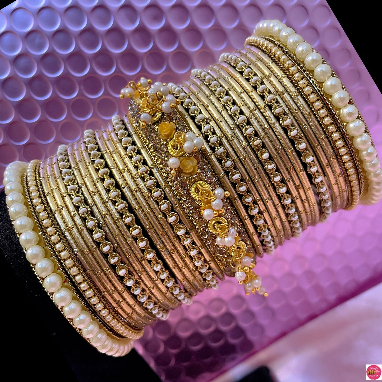 Gold Pearl Metal Bangles Set