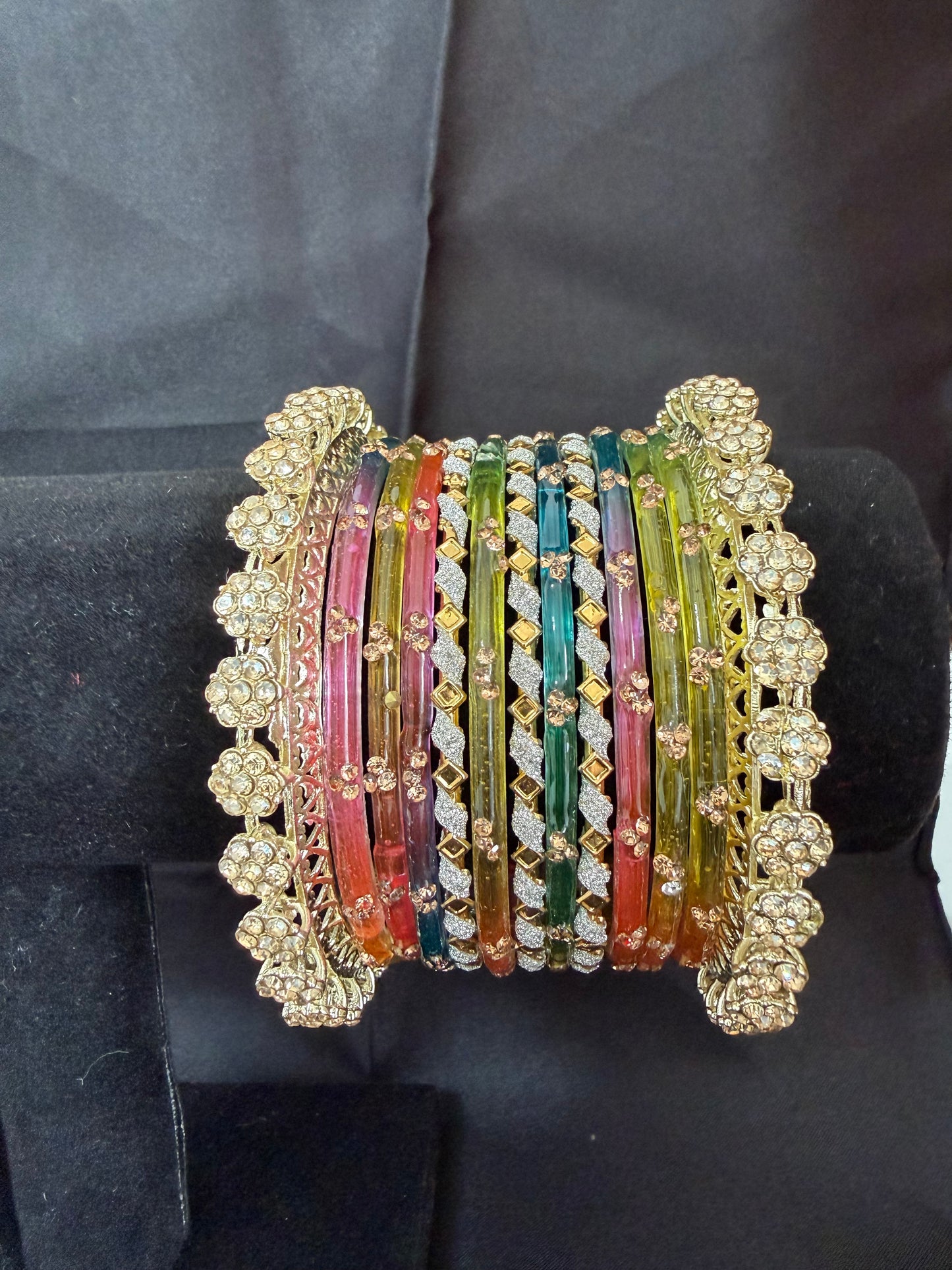 Gold Zirconia Glass Bangles Sets in various colors
