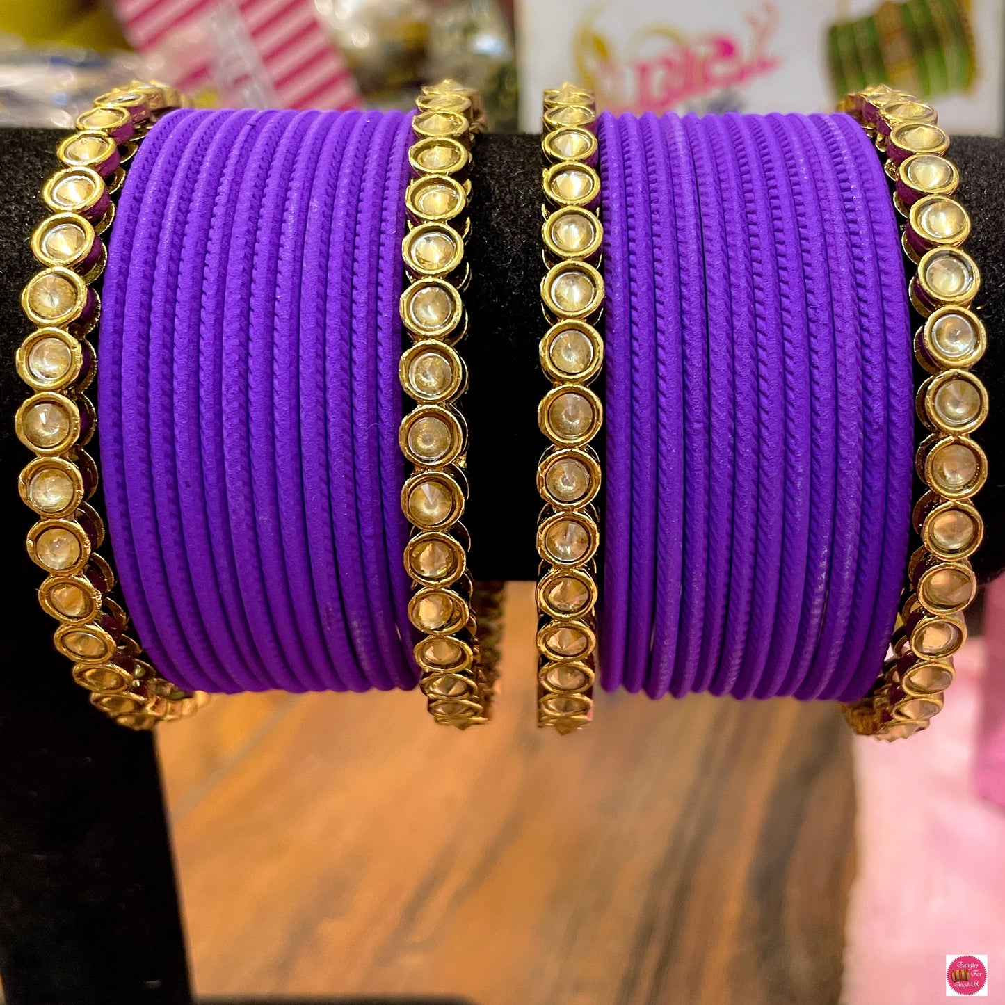 Kundan Metal Bangles Set- Purple