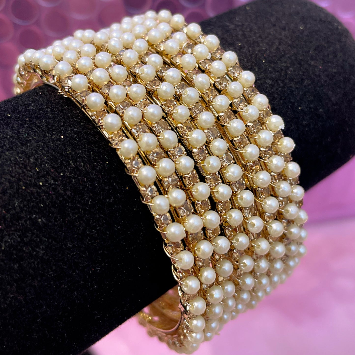 Gold Zirconia Pearl Metal Bangles Set