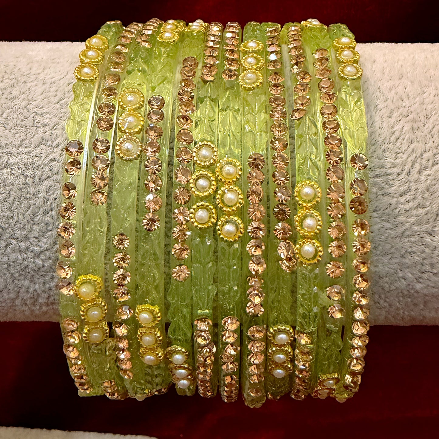 Pearl Zirconia Glass Bangles in various colors - Size 2.6