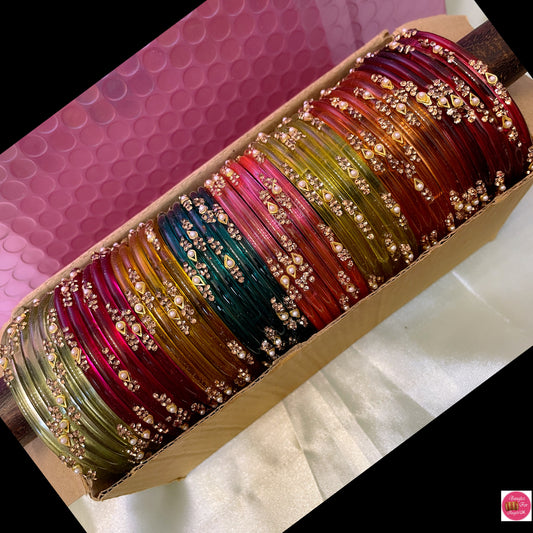 Pearl Glass Bangles Combo Box- Size 2.6/2.8