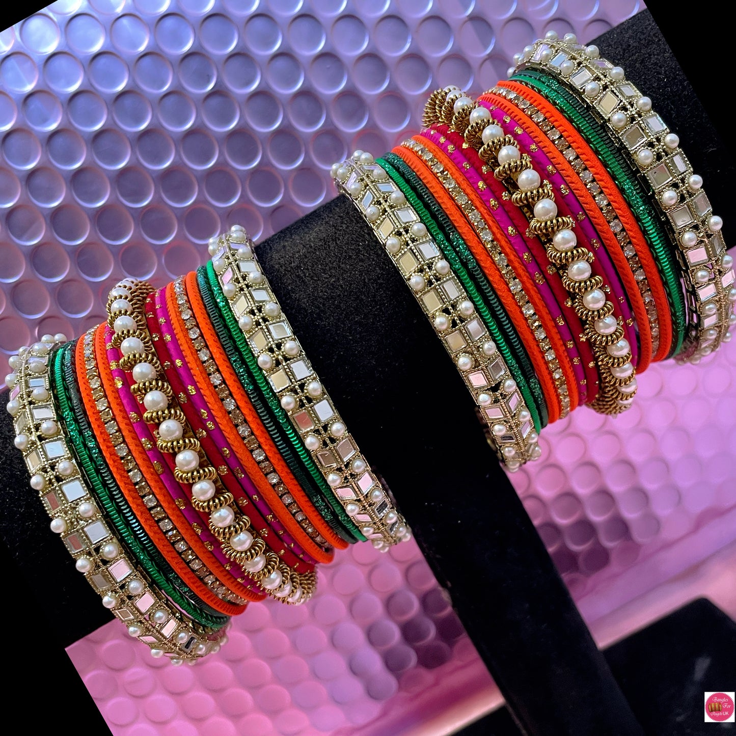 Multicoloured Mirror Pearl Metal Bangles Set