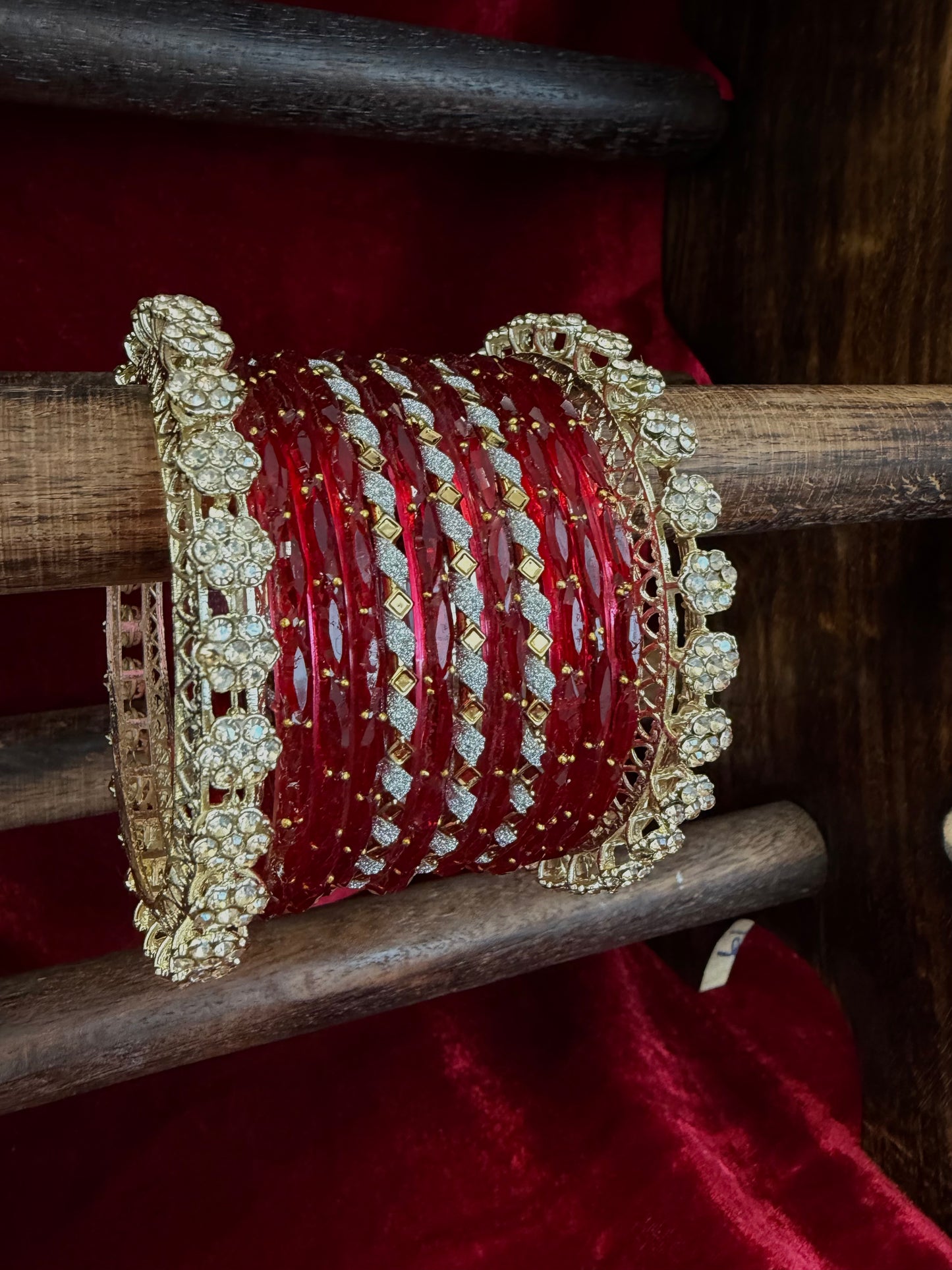 Gold Zirconia Glass Bangles Sets in various colors