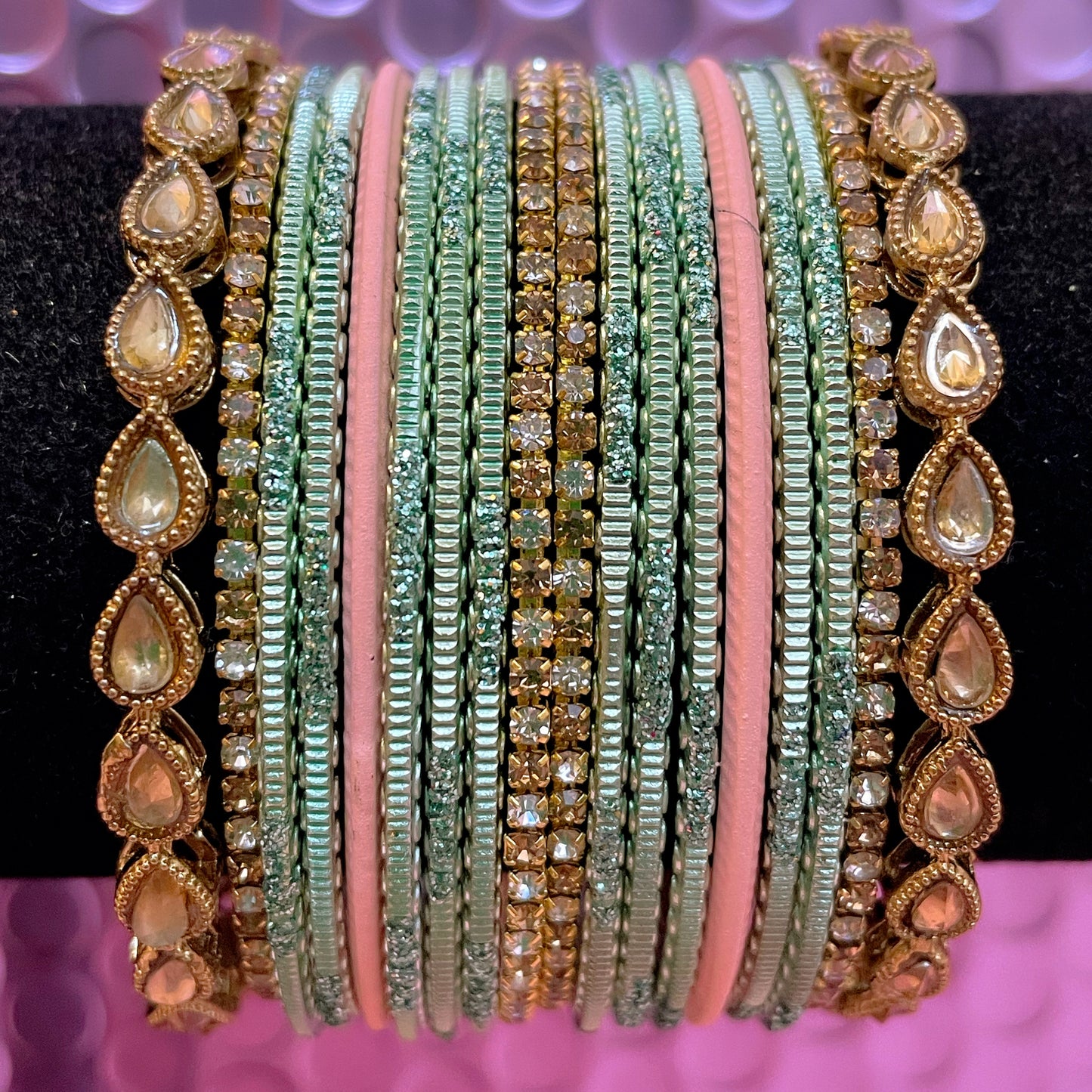 Kundan Zirconia Metal Bangles Set- Various Colours