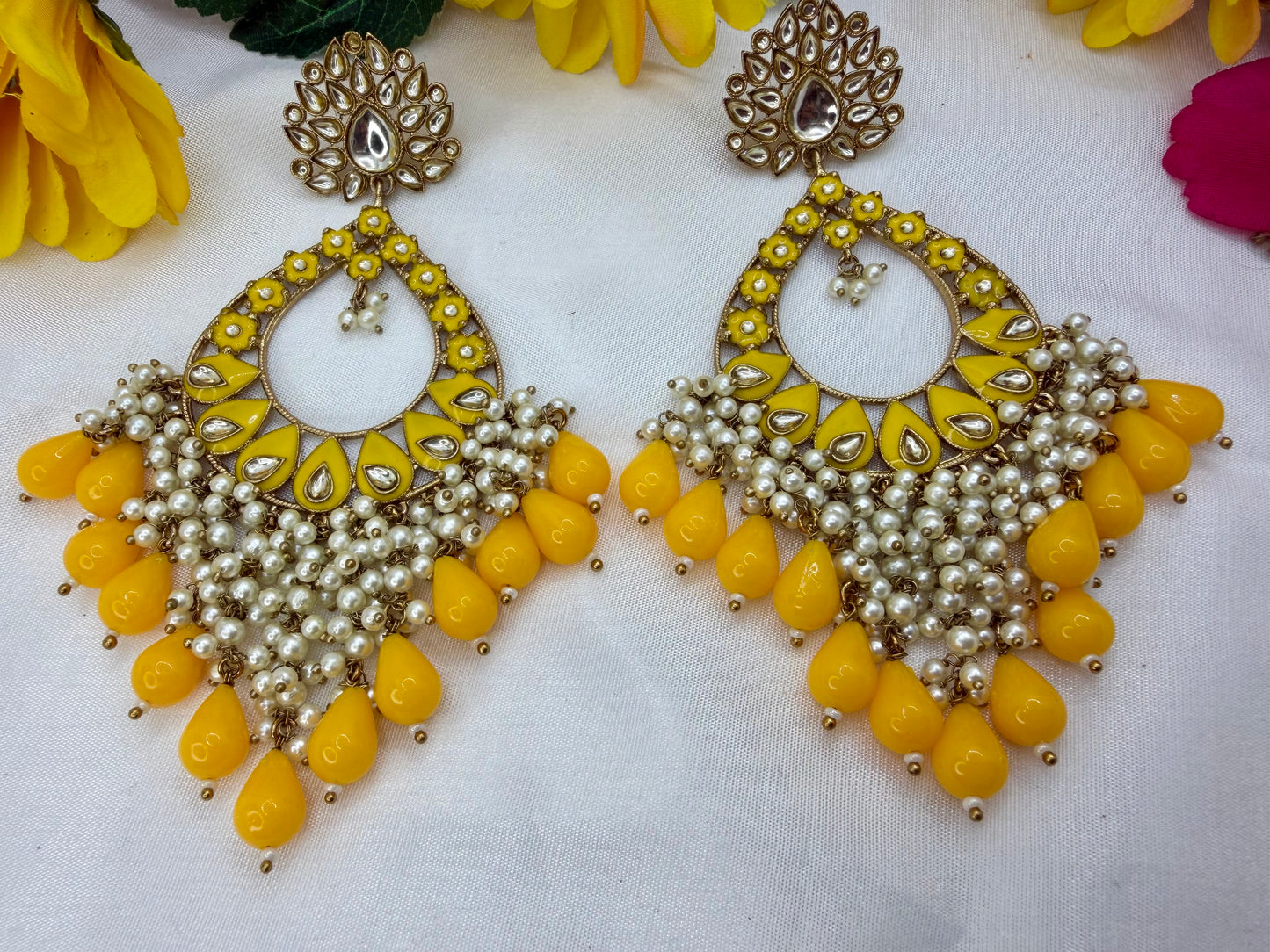 Kundan Yellow Pearl Earings
