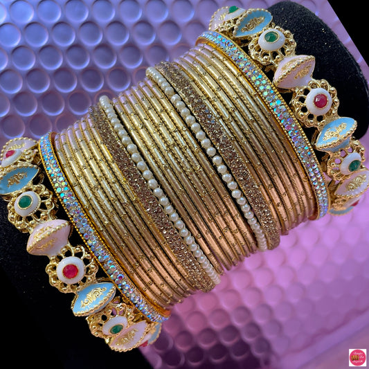 Gold Pearl Metal Bangles Set