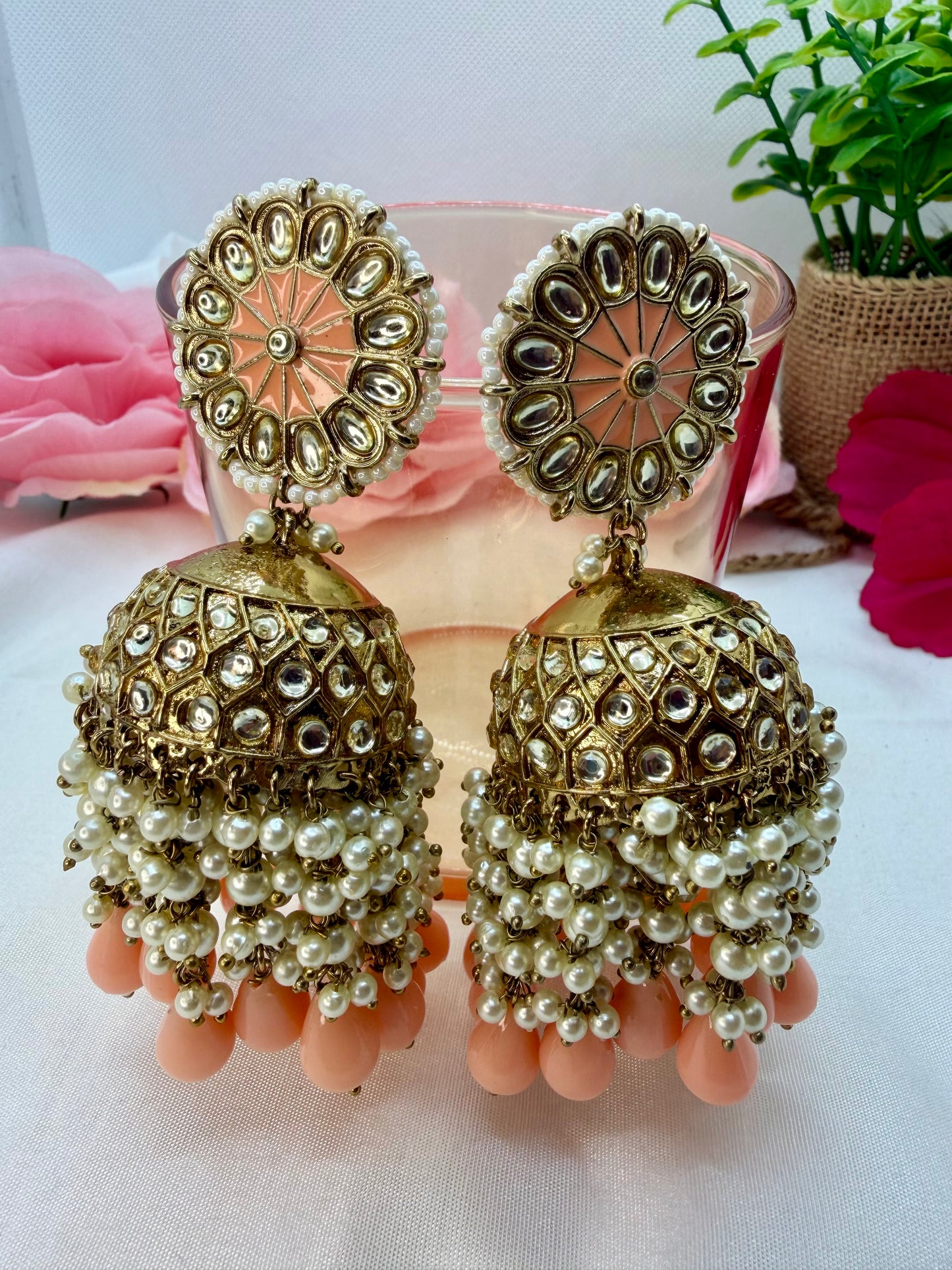 Kundan Peachy Pearl Jhumka’s