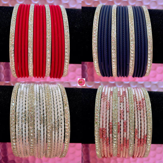 Silver Metal Bangles Sets Various Colours- Size 2.2