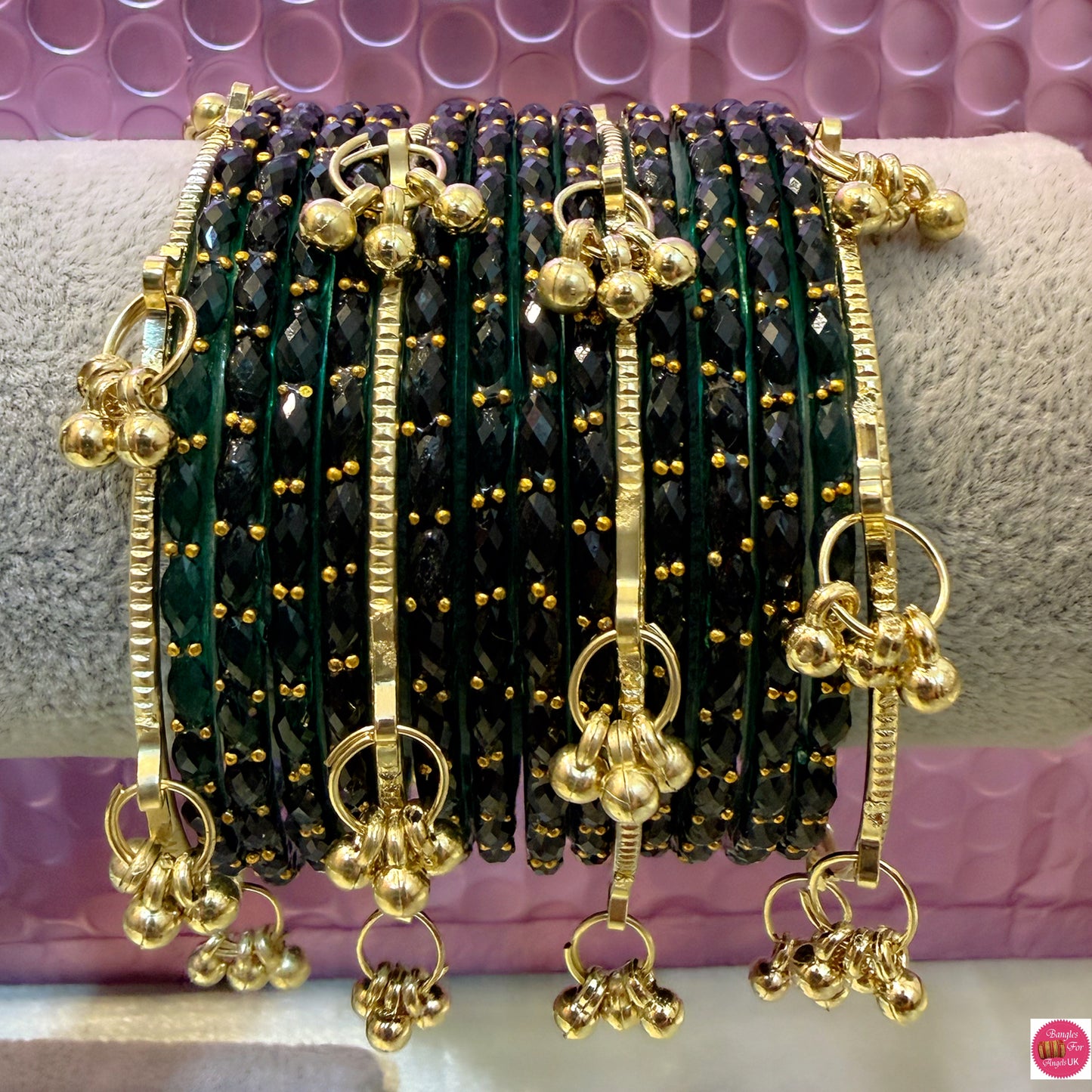 Green Kashmiri Glass Bangles Set- Size 2.4/2.6/2.8