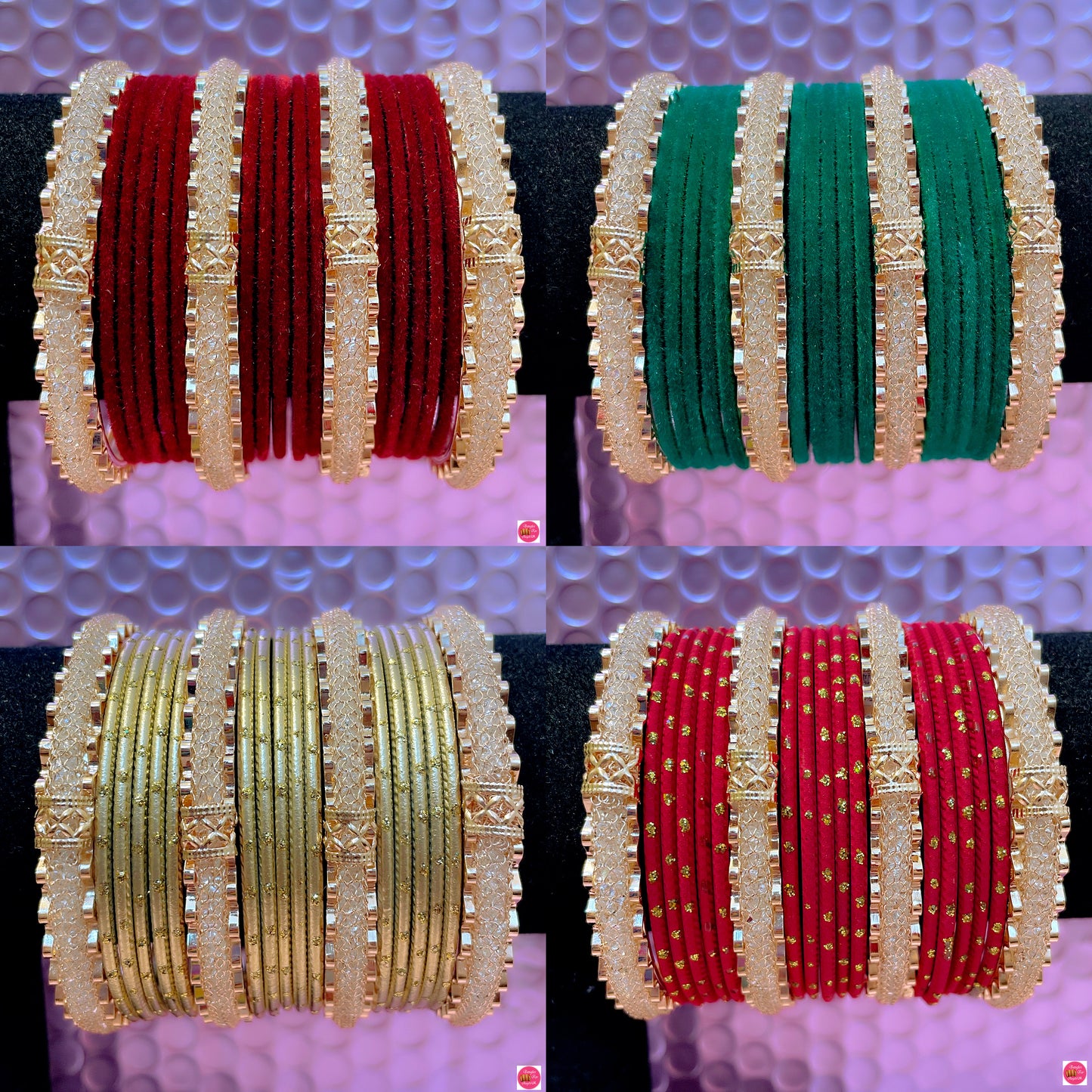 Gold Zirconia Metal Bangles Set- Various Colours