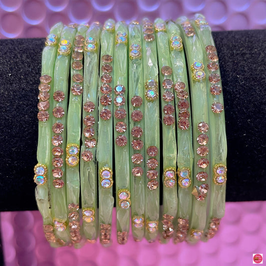 Mint Green Zirconia Glass Bangles- Size 2.4