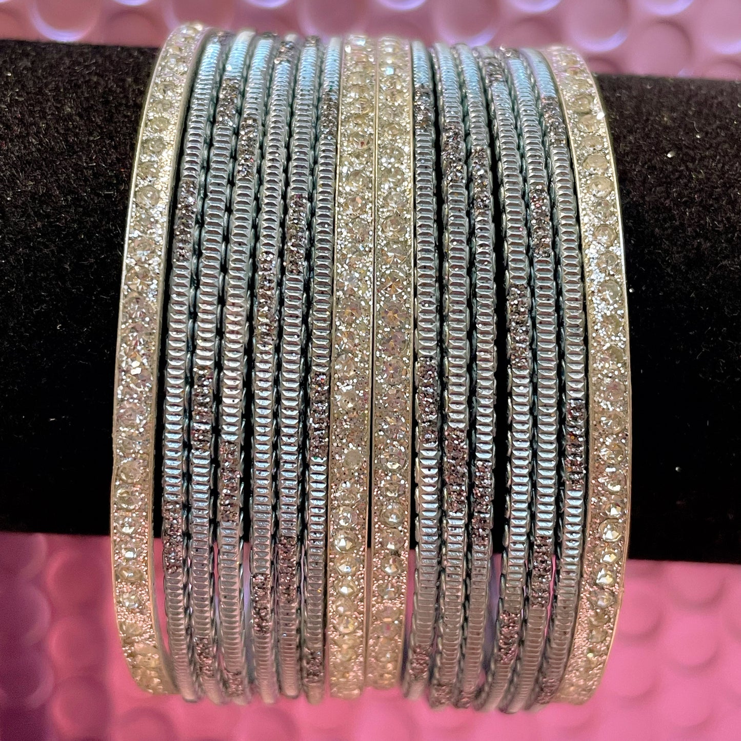 Silver Metal Bangles Sets Various Colours- Size 2.10