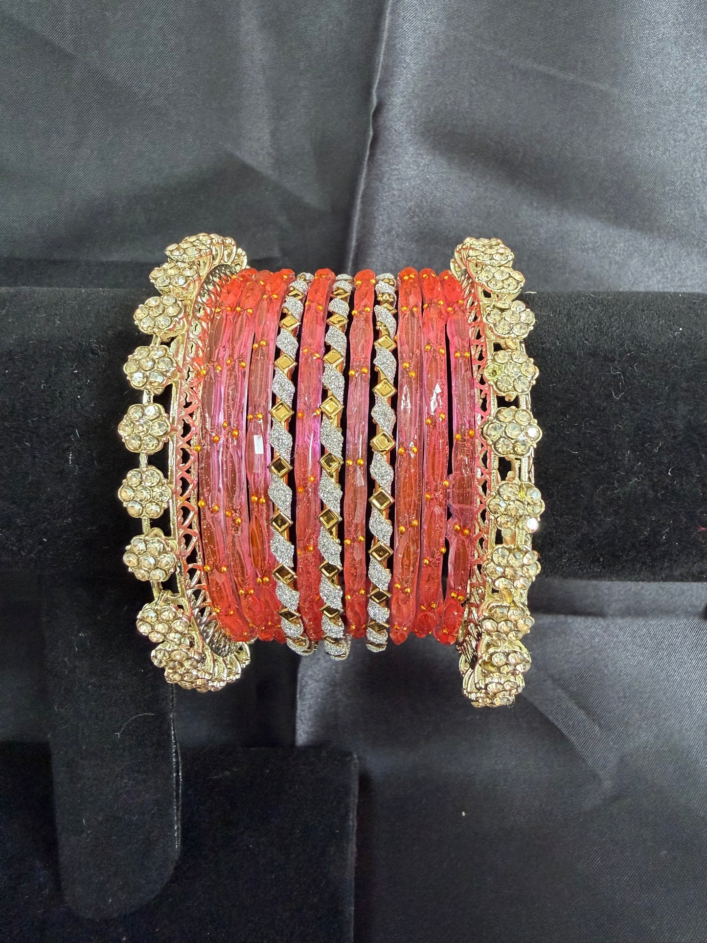 Gold Zirconia Glass Bangles Sets in various colors