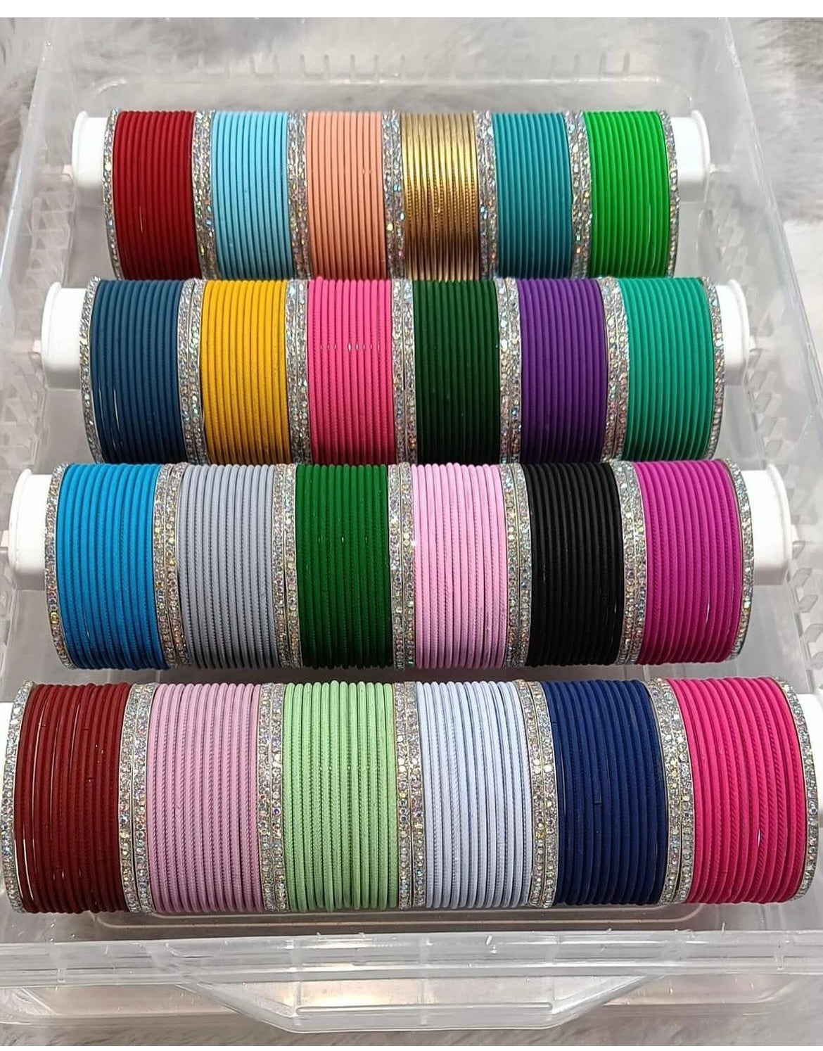 Silver Metal Bangles Sets- Various Colours