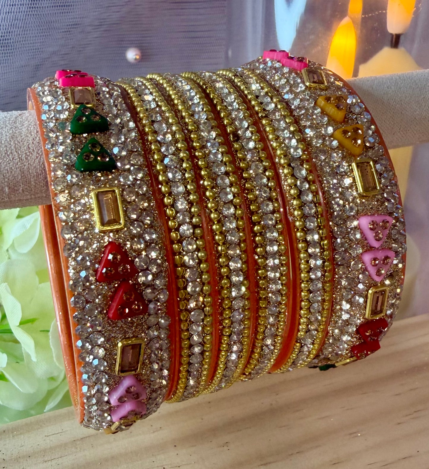 Multicoloured Stone Bangles Set